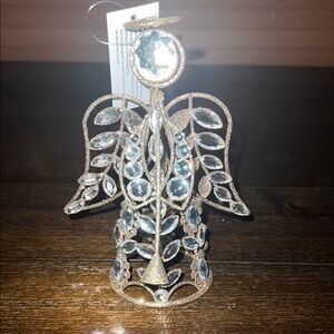 Small Angel Gold Glitter Rhinestone Tree Topper Tabletop Decor